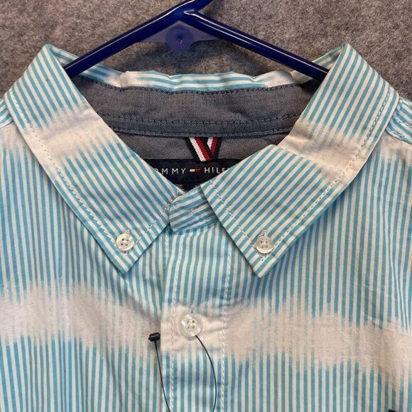 NWT TOMMY HILFIGER Dino Shirt Big Boy's XL Bachelor Button Striped Button Down - Picture 3 of 15